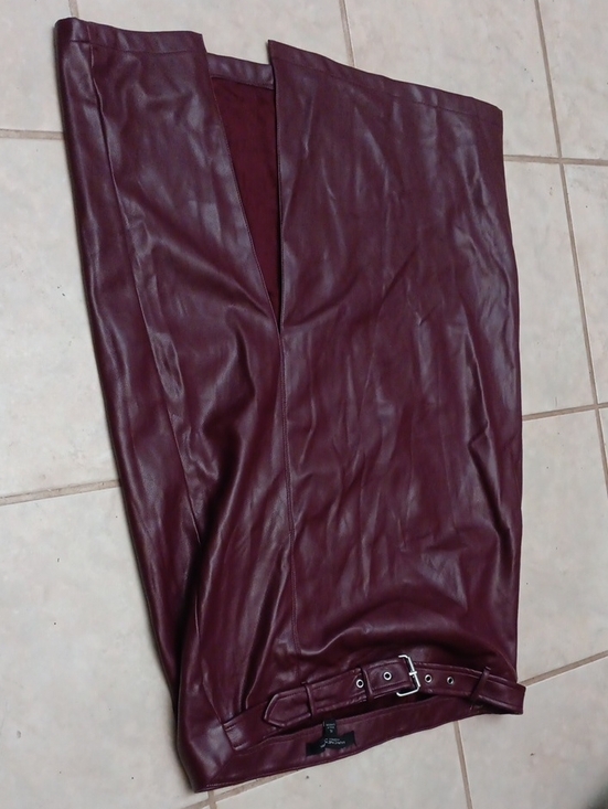 marc of new york Dresses & Skirts - Women's Burgundy Faux Leather Midi Skirt with Belt Very Soft